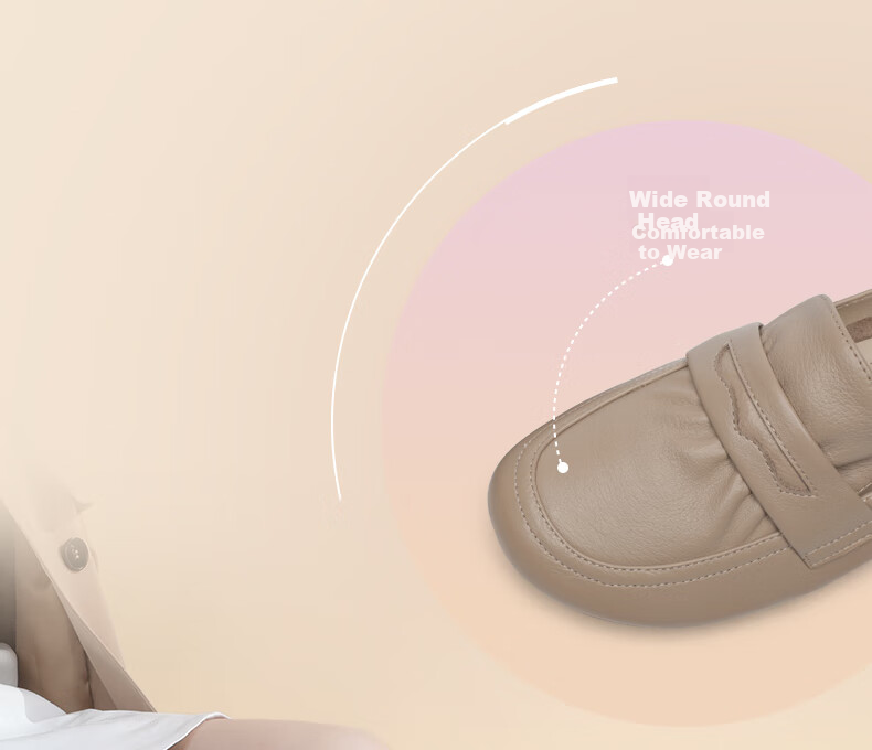 Goldlion Women's Shoes, Soft Leather And Sole, Mom Flats, Deep-Mouth Slip-On Loafers, G638310038, Apricot Color, Size 37 4