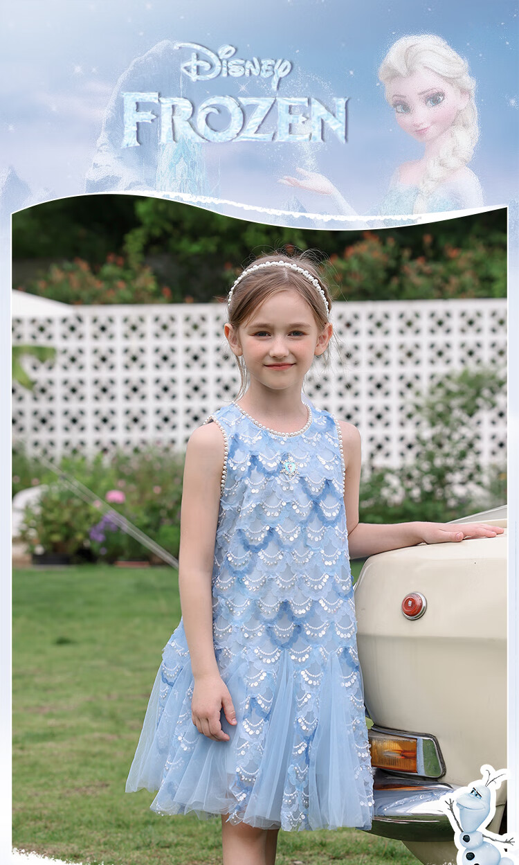 Disney Elsa Princess Dress Girls New Summer Dress Kids Summer Clothing 2026 New Arrival 1