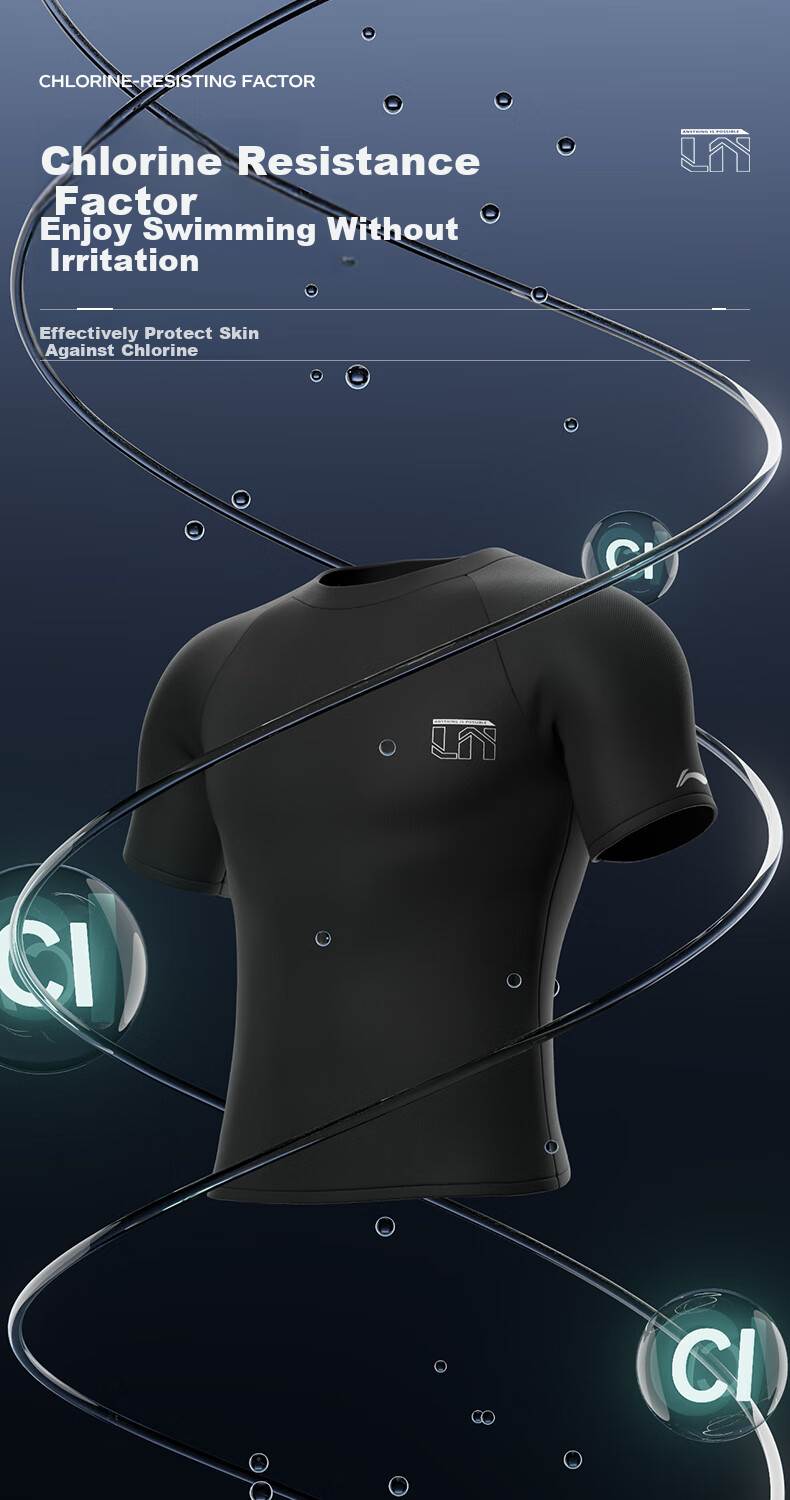 Li-Ning Men's Swimming Suit, Professional Quick-Dry Breathable Sports Short Sleeve, Large Size Anti-Embarrassment Loose Swimwear, 8051 Black XXL 3