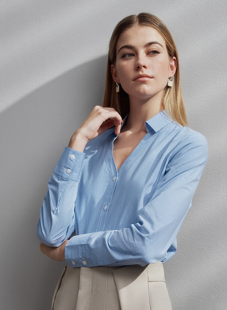 G2000 Women's Spring Summer Comfortable Cotton Striped Formal Long Sleeve Shirt Dark Blue Size 36 1