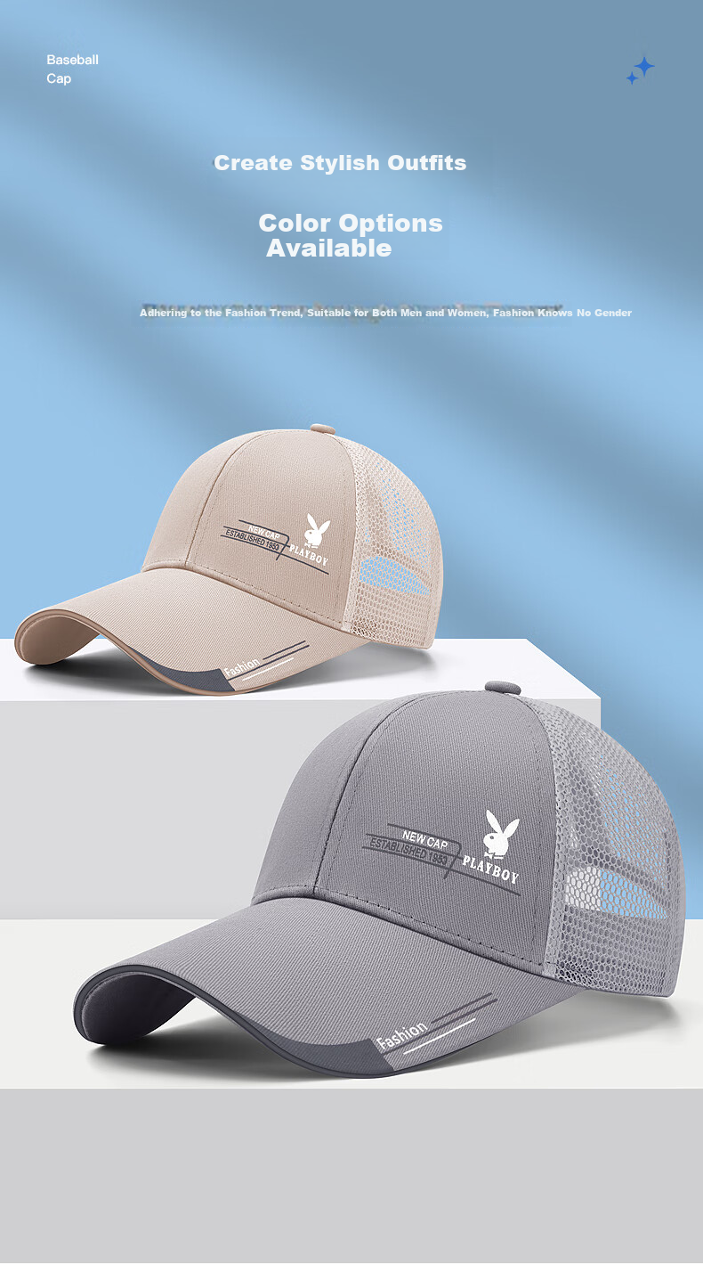 PLAYBOY Baseball Cap for Men And Women, Sun Protection Adjustable Half Mesh Breathable Travel Visor Hat for All Seasons 7