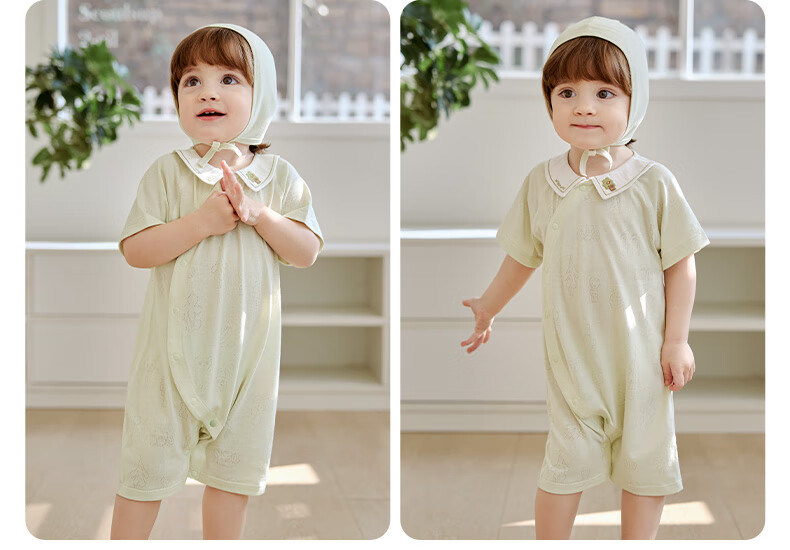 Wismorni Ice Silk Cotton Bamboo Fiber Baby Romper, Thin Breathable Infant Clothing, Short-Sleeve Summer Outfit 3