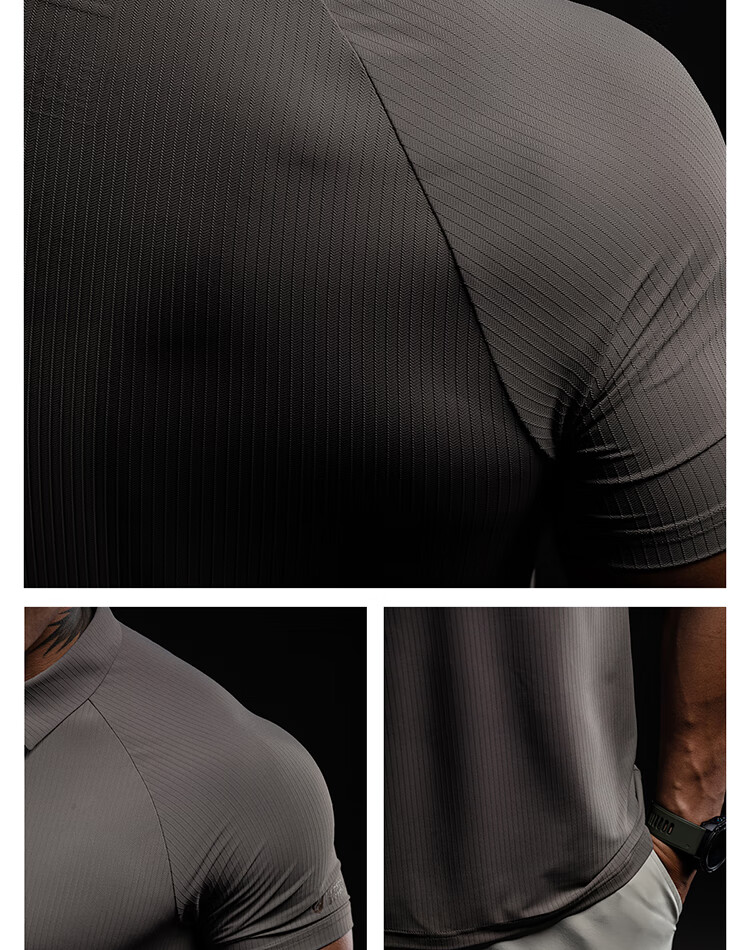 Monster Guardians Men's Sports Short Sleeve 3D Texture Trendy Moisture-Wicking Slim Fit Polo Shirt Brown Gray M 21