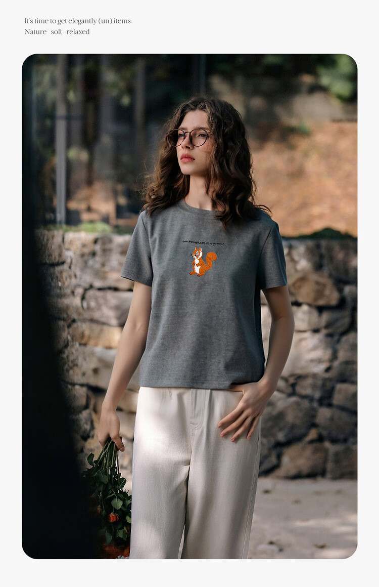 Olrain Colorblock Letter Embroidered Casual T-Shirt Summer Women's Short Sleeve Top Gray (New Batch) M 8
