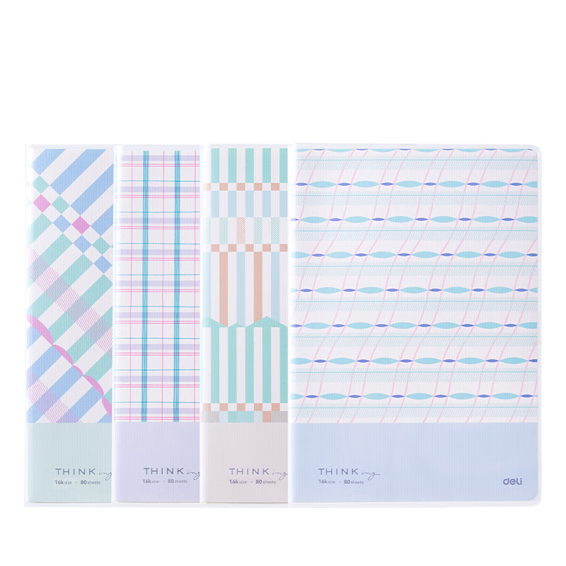 Deli Notebook Student Softcover 4-Pack Exercise Draft Book 16K 80 Sheets Ruled Paper T1680-P Grid Square