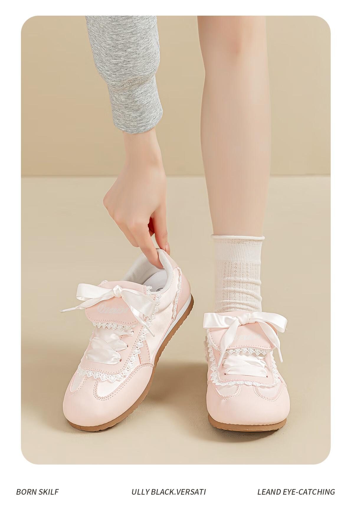Warrior Women's Spring Summer New Ballet Training Shoes Fashion Versatile Soft Sole Lace Casual Shoes Pink Size 38 10