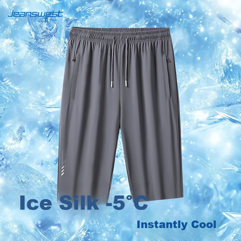 Jeanswest Ice Silk Shorts for Men, Summer Trendy Cool Elastic Breathable Sports Six-Point Pants, Loose Comfortable Casual Trousers for Me