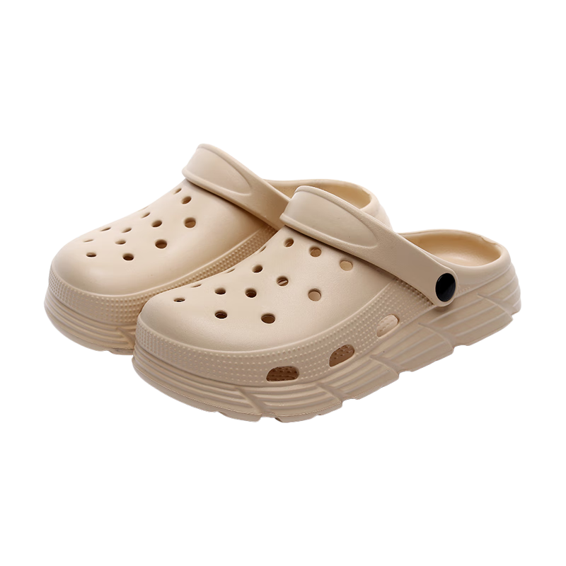GUOLUOFEI Couple's Thick-Soled Squishy Perforated Shoes, Men's Summer Closed-Toe Slippers, Outdoor Non-Slip Beach Shoes for Women, Beige, Size 36-37