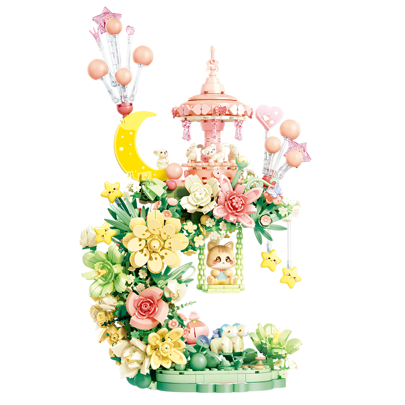 Senbaojimu Flower Castle Moon Bridge Building Blocks Toy, Girls' Children's Birthday Gift, Huayan Yuexia 61082
