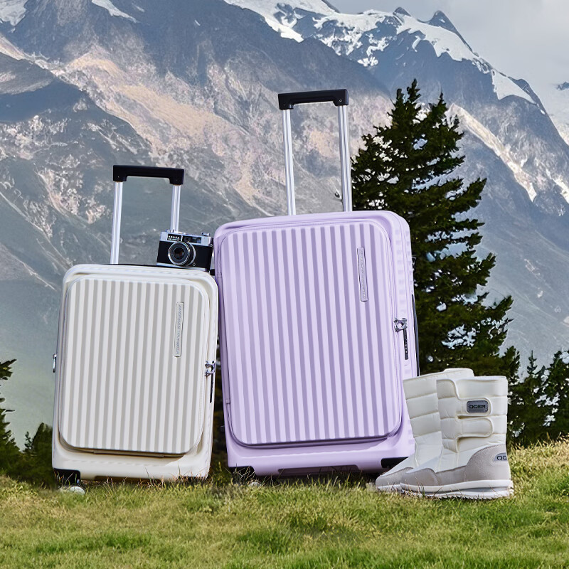 AMERICAN TOURISTER Luggage, 24-Inch Side-Opening Suitcase, Lightweight Large-Capacity Travel Case, Chubby Suitcase, White NF2 Combination Lock Case