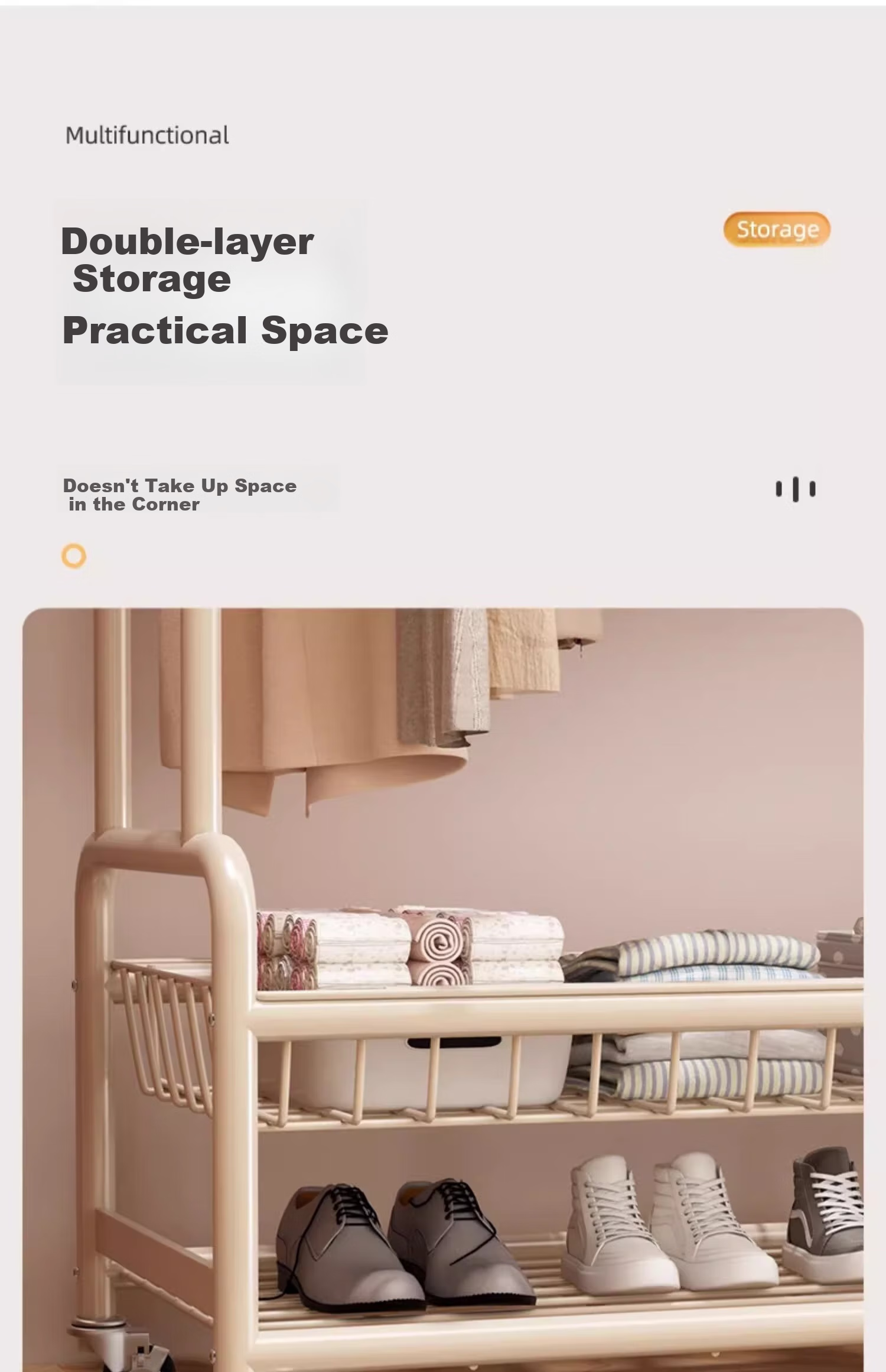 YOUQIN Clothes Drying Rack for Bedroom, Indoor Movable Balcony Clothes Hanger, Simple Drying Pole Coat Rack 5
