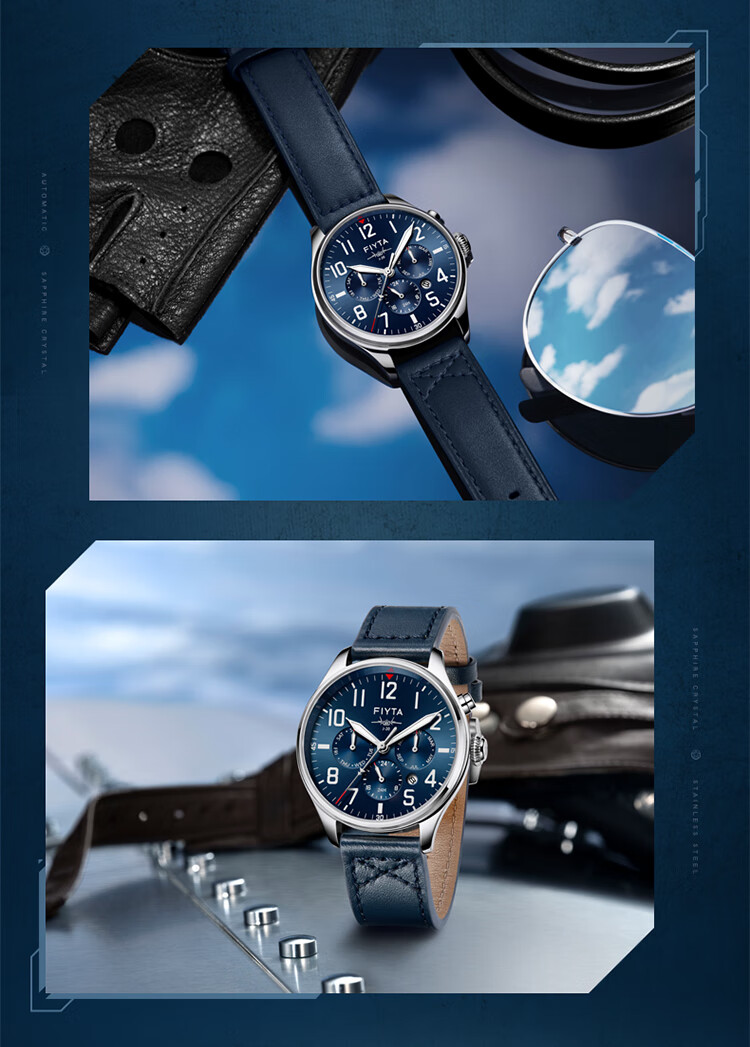 FIYTA Mach J-20 Special Commemorative Edition Ultra-Thin Multifunctional Mechanical Movement Black Dial Leather Strap Watch, Holiday Gift 14