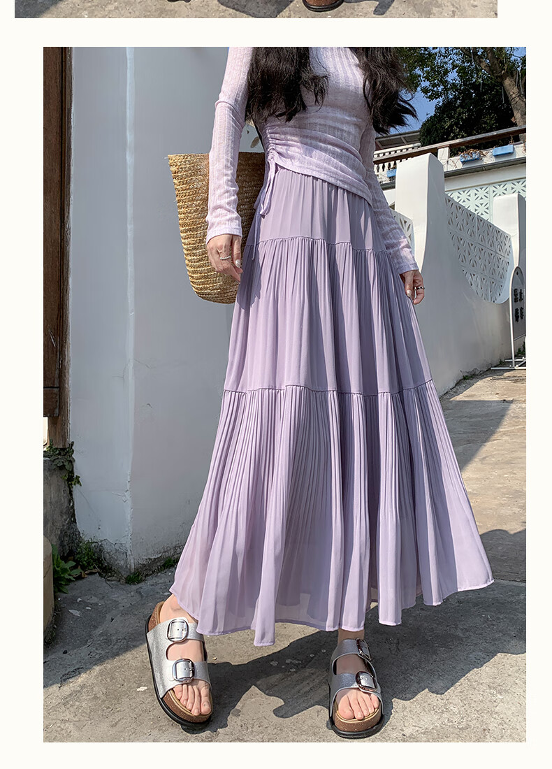 BOPRUIEY Pleated Chiffon Skirt for Women, Summer High-Waist Draping Gentle Elegant A-Line White Long Skirt 14