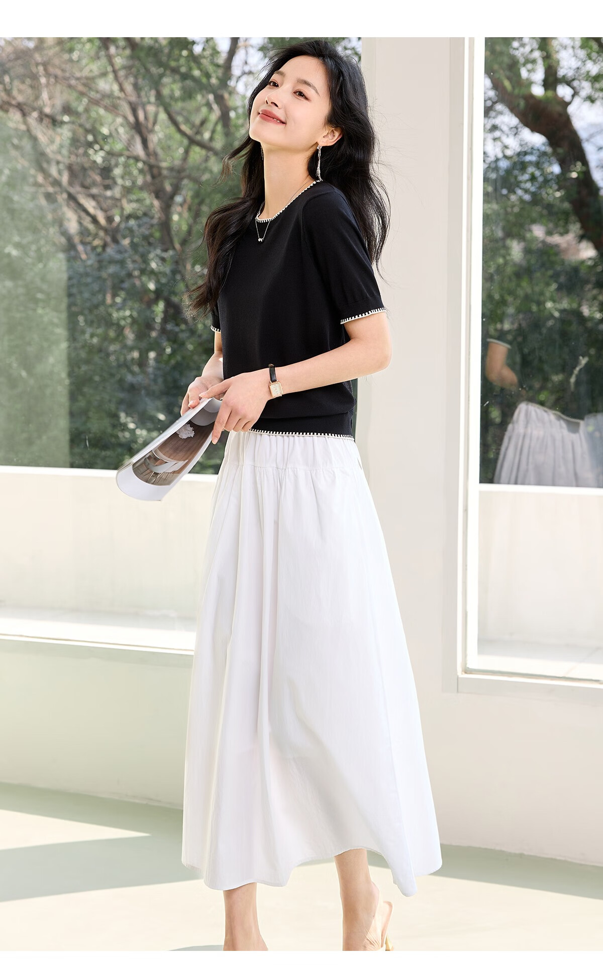 Chushen Summer Knitted Short-Sleeve T-Shirt for Women, Fashionable Round Neck Contrasting Color Design, Simple And Elegant Knitted Top Base Shirt S52T025 15