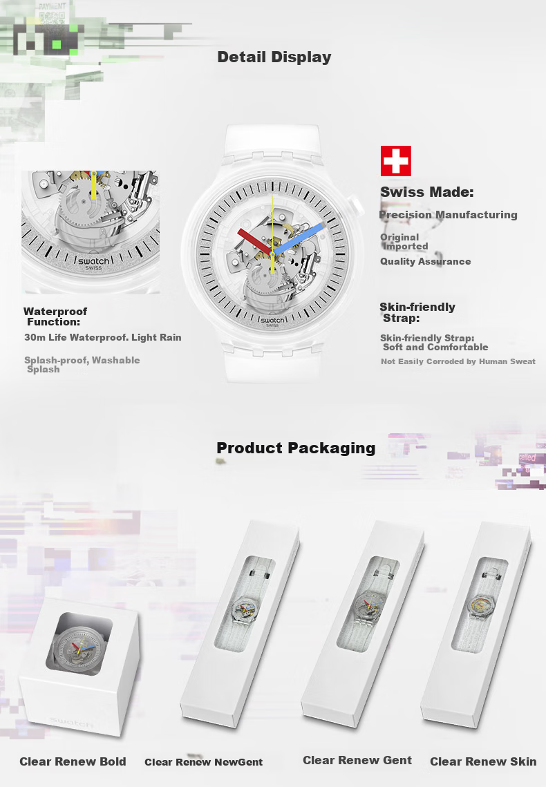 Swatch Swiss Watch, Skeleton Transparent Trendy Quartz Watch, Holiday Gift, Clear New Series New Gent 10