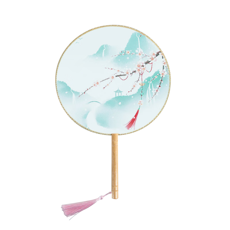 Jidu Space Traditional Chinese Style Round Fan Semi-Transparent Silk Birthday Gift Summer Fan for Women Photography Dance Fan