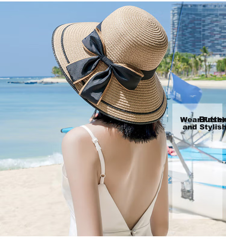 GLO-STORY Women's Sun Hat, Straw Hat for Outdoor Travel, UV Protection, Wide Brim Beach Hat with Bow, WMZ824169 5