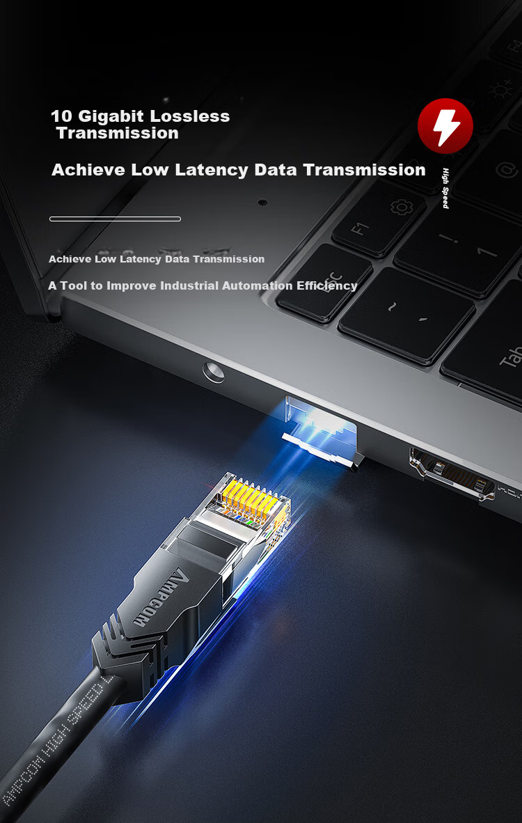 AMPCOM 10 Gigabit Cat6A High Flexible Industrial Network Cable, CAT6A Unshielded UTP Oxygen-Free Copper, 0.3 Meter Ultra-Flexible High-Speed Router Computer Network Patch Cord, Black AMC6ABK3 4