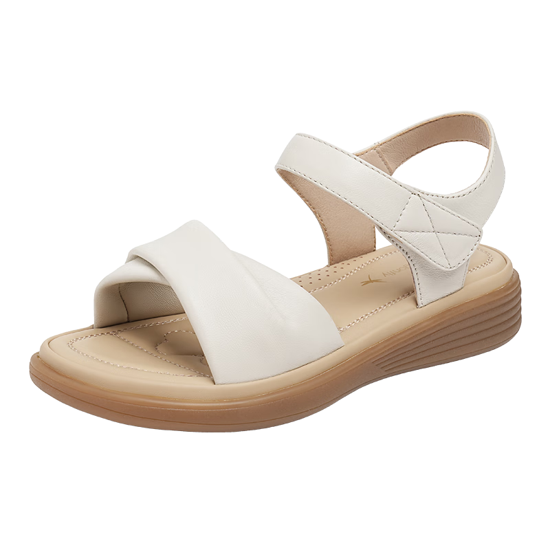RED DRAGONFLY Genuine Leather Mom Sandals, Summer Sheepskin Soft-Soled Comfortable Non-Fatiguing Middle-Aged And Elderly Sandals WJK25865 Beige 38