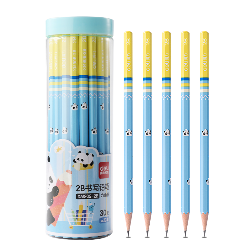 Deli 30pcs 2B Pencils Panda Theme Hexagonal Wooden Barrel Writing Pencils Student Exam Sketch Drawing XM909-2B Back to School Stationery
