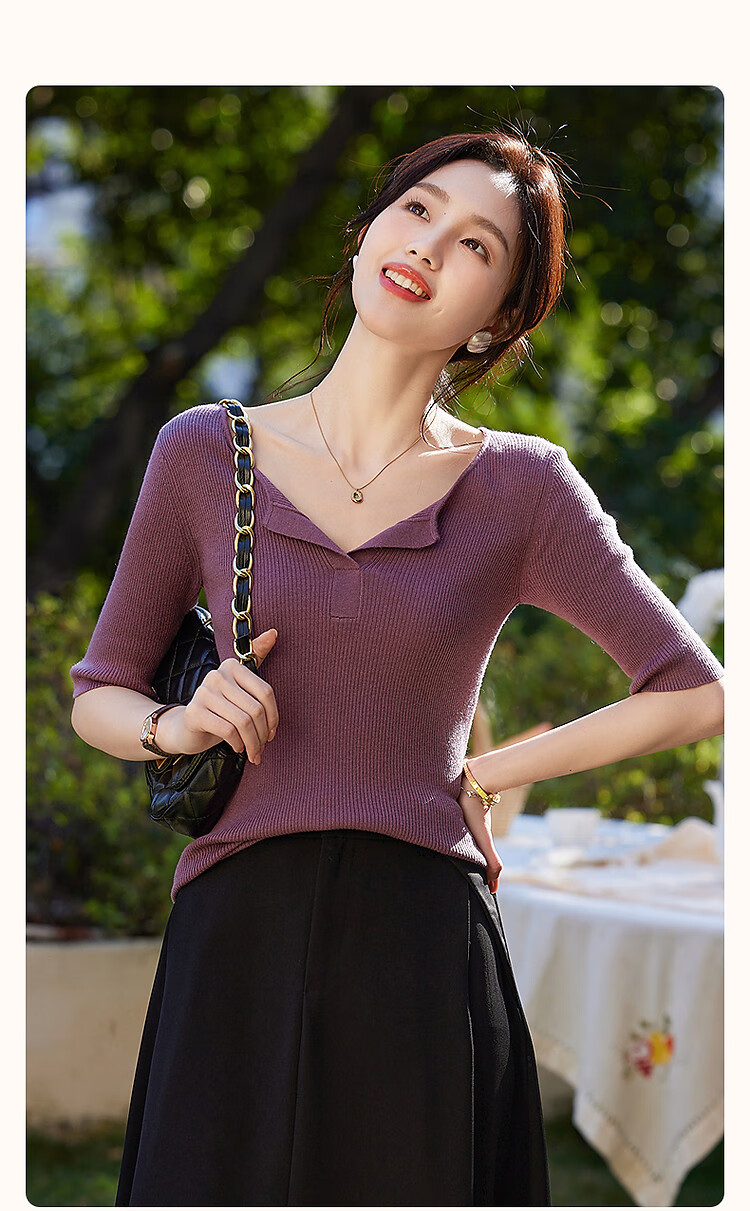 Dme [Ziteng Garden] Spring And Autumn Wool Blend Sweater, V-Neck Round Neck Cable Knit Sweater, Elegant Women's Top 3