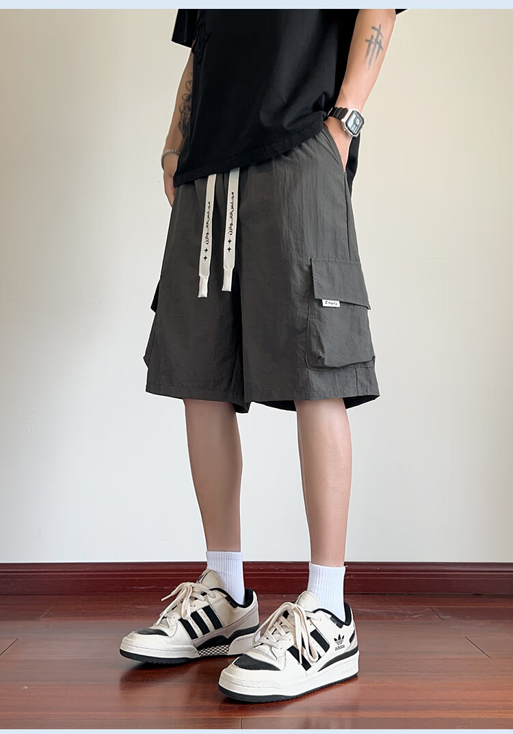 ROMON Men's Summer Thin Loose Straight Five-Point Casual Breathable Shorts Gray XL 11