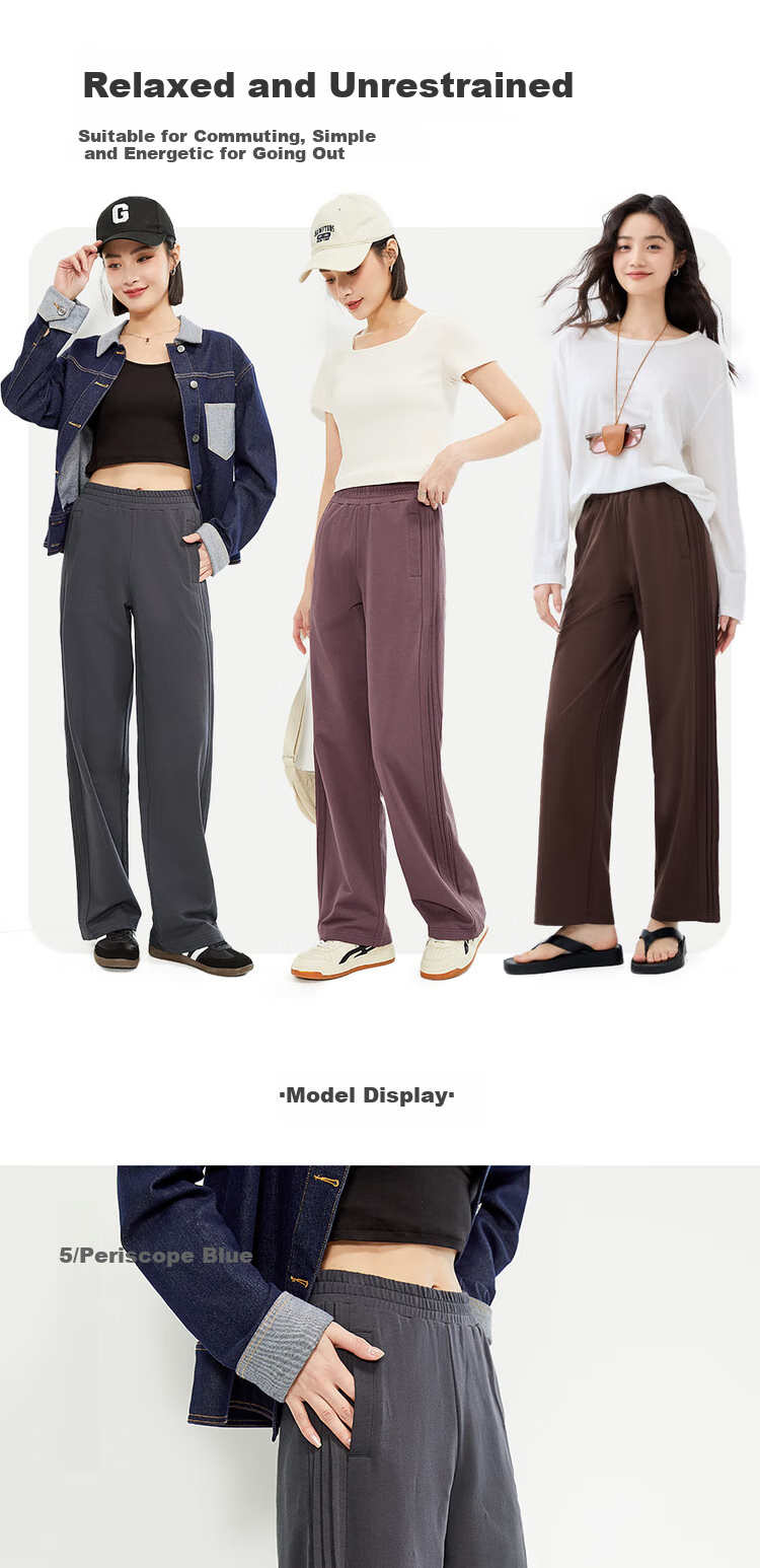 Giordano Women's Cotton Side Bone Pleated Wide-Leg Pants with Elastic Waist, Knitted Casual Sports Trousers 05415455 6