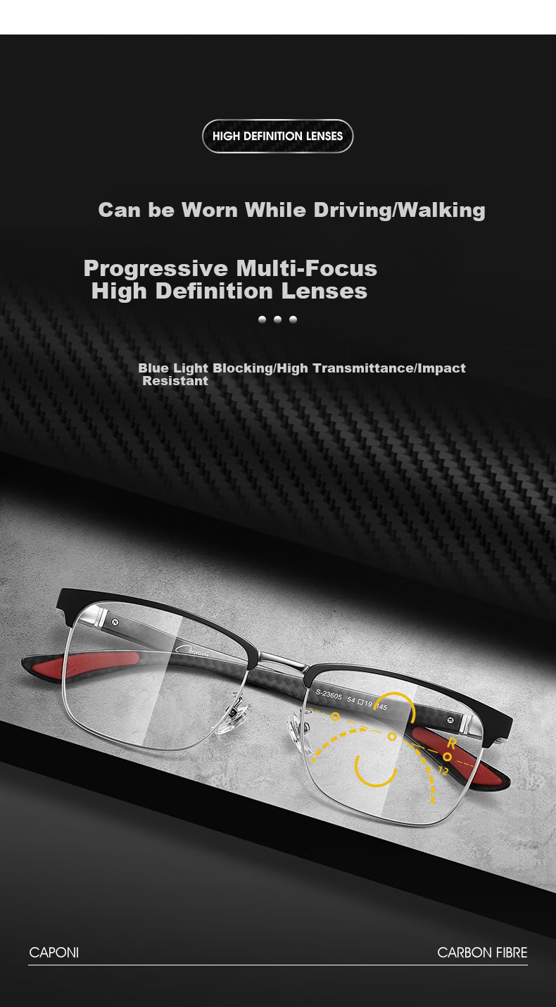 CAPONI Reading Glasses for Men, Carbon Fiber Bifocal Automatic Zoom Driving Walking High-Definition Anti-Blue Light Presbyopic Glasses, Authentic Product 8