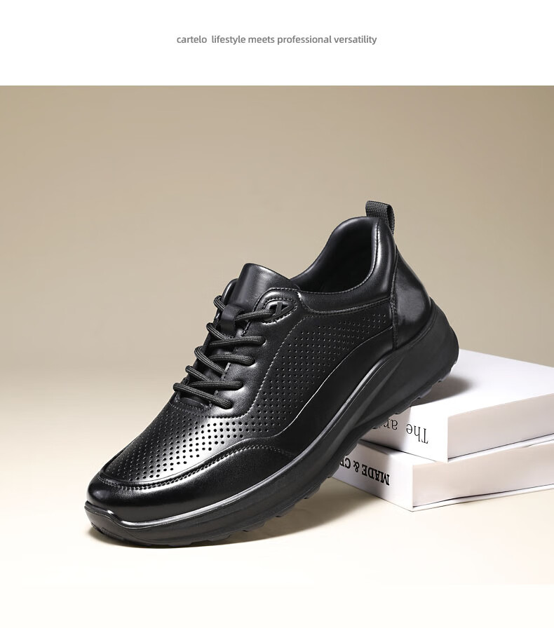 CARTELO Genuine Leather Men's Shoes, Business Casual Sports New Style for Autumn And Winter, Soft Thick-Soled Versatile Commuter Work High-End Black 3