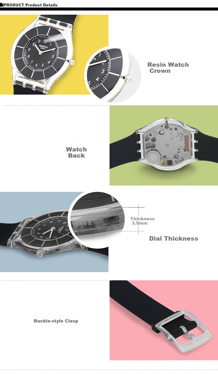 Swatch Swiss Watch, Ultra-Thin Quiet Student Exam Wristwatch Quartz Watch Graduation Gift, Mosquito Wing Black 2.0 2