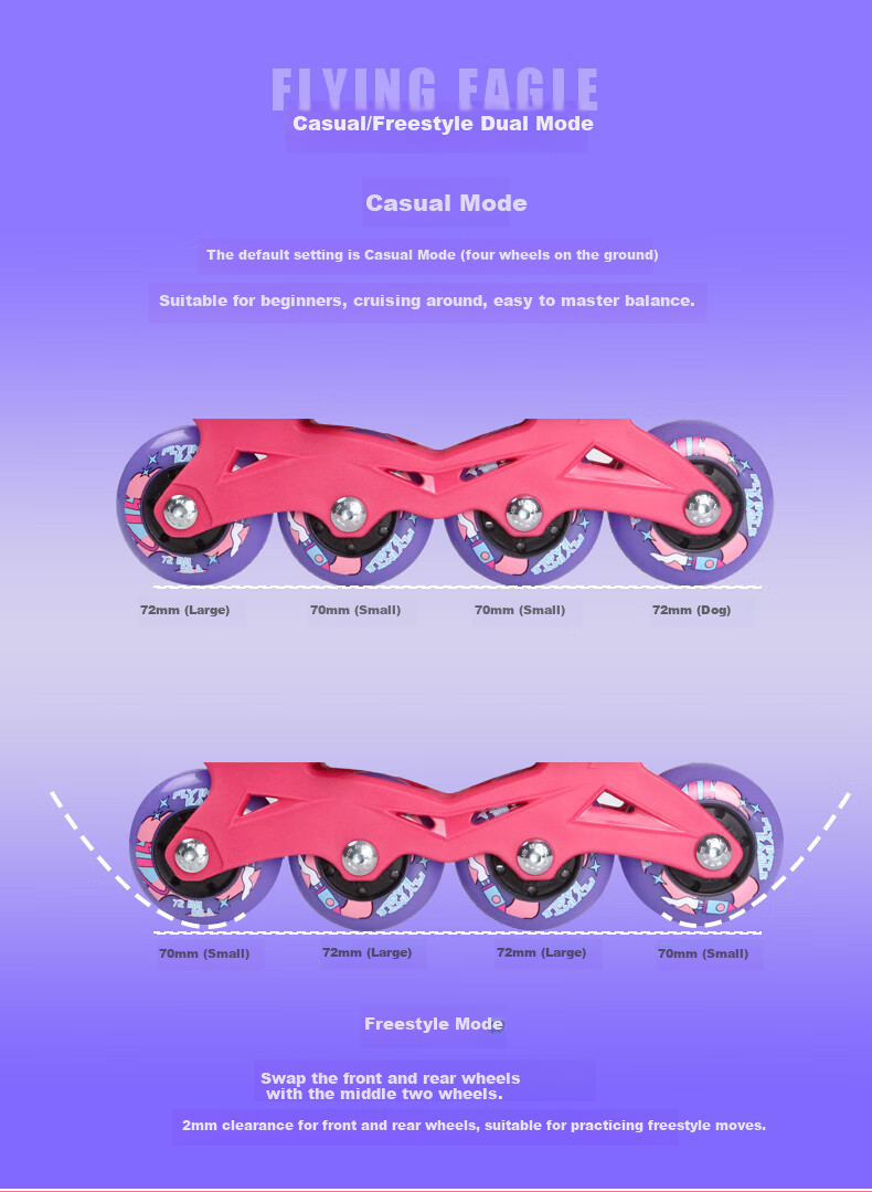 Feiying Roller Skates for Children, Girls And Boys, Beginner Inline Skates, Professional Lock-Wheel Flat Roller Skates, Inline Skating Shoes, Ice Skates 8