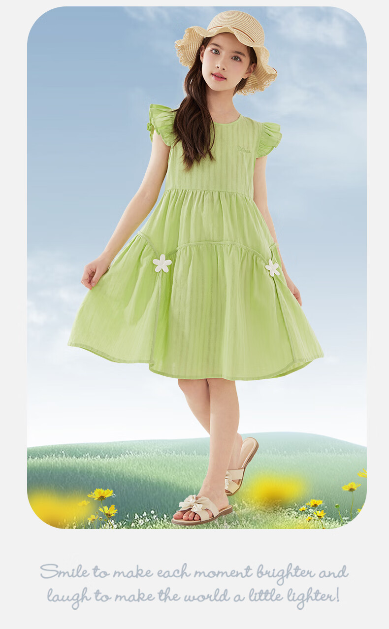 Disney Girls' Summer Cotton Dress Green Princess Dress for Older Girls 2DQ058 Size 120 13