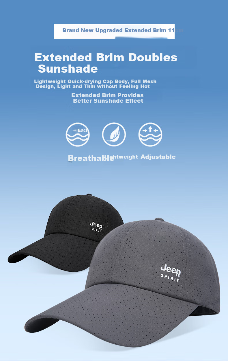 JEEP Baseball Cap for Men, Summer Mesh Quick-Dry Sun Protection Hat, Unisex Visor Cap for Sports And Outdoor Activities 1