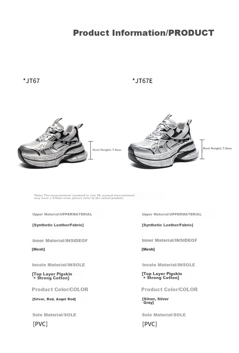ZHR Dad Shoes for Women, Summer Mesh Breathable Thick-Soled Height-Increasing Casual Couple Shoes, JT67E, Silver, Size 38 5