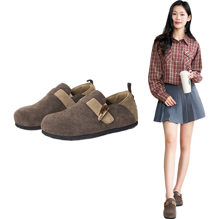 J&M Birkenstock-Style Women's Shoes, Spring Outdoor Wear, Soft Sole, Retro, Full Coverage, Casual, Niche Single Shoes for Women, Coffee Color, Size 39