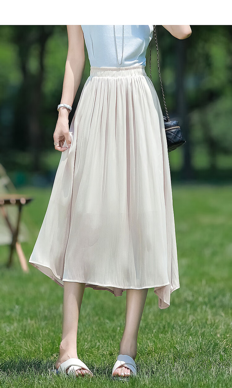 Dme [Pearl Mermaid] Summer French Fairy Smooth And Delicate Elastic Waist Midi Skirt for Wome 10