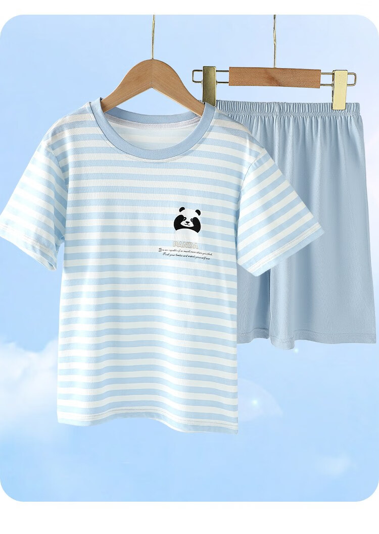 Bingxuemumian Children's Summer Short-Sleeve Shorts Two-Piece Set, Pure Cotton Class A Home Wear Set, Youth Clothing New Style 14