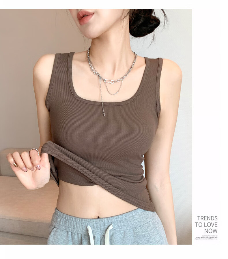 LangSha Wide Shoulder Strap Tank Top for Women 2025 New U-Neck Slim Fit Camisole Outerwear and Innerwear 10