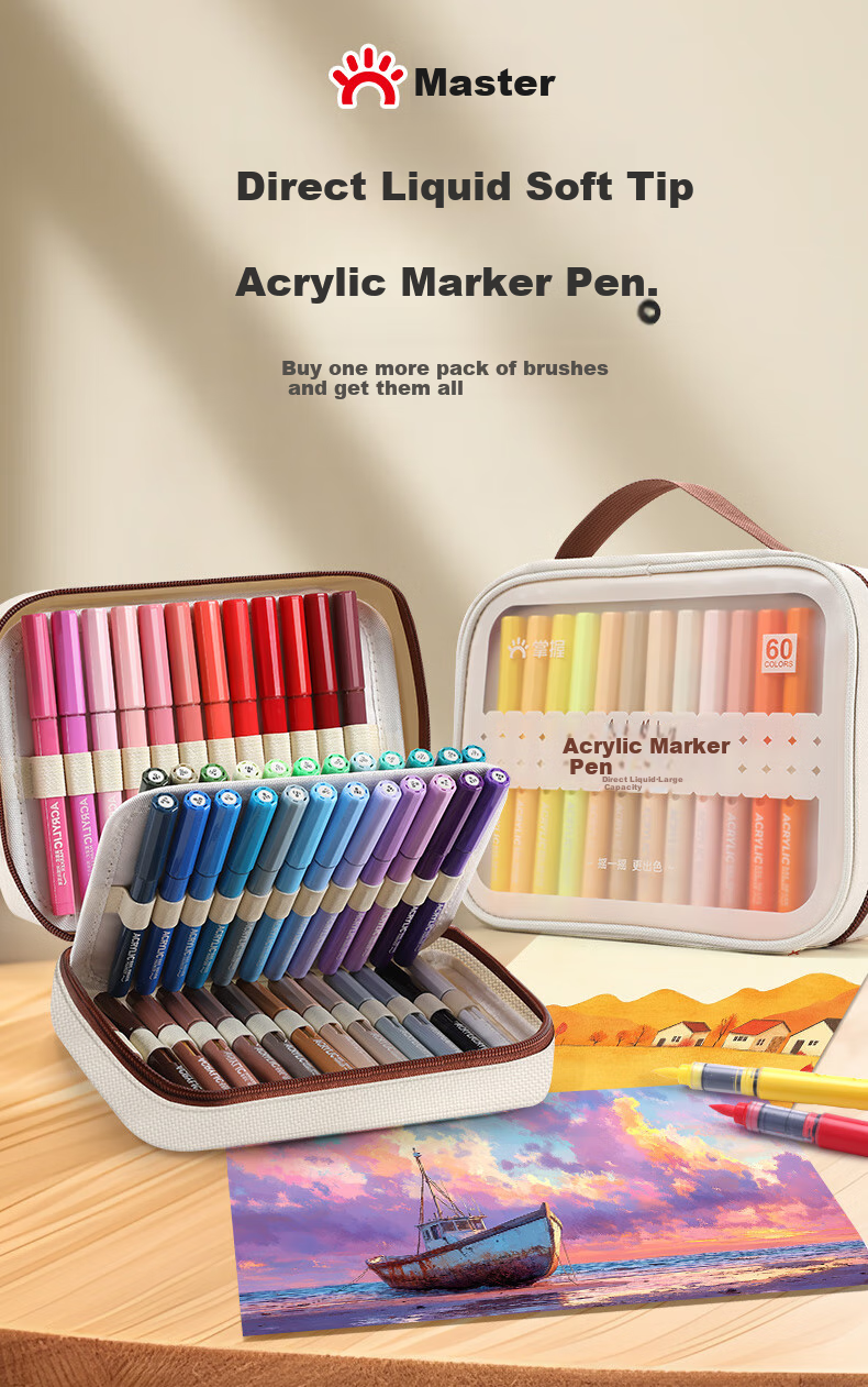 GRASP Direct Liquid Acrylic Markers, 36 Colors, Soft Tip, Skin-Friendly, Washable, Stackable Colors, Large Capacity Ink Control, Watercolor Pens, Instant Camera Paper, Graffiti 1
