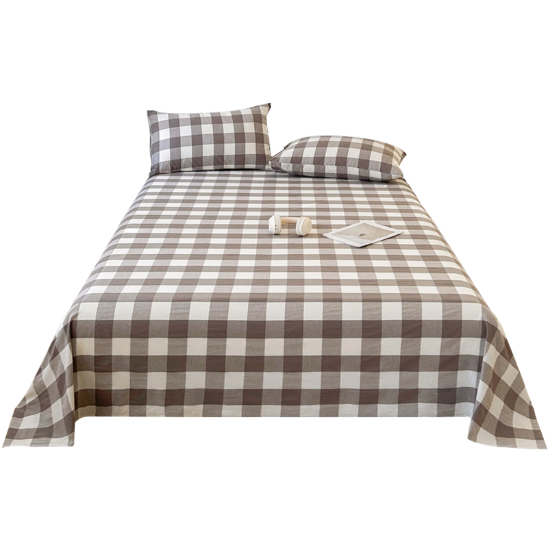 YALU&FREEDOM Bed Sheet, 1.2/1.5x2 Meter Bed, Single Piece, Single Or Double Bed Sheet, Dormitory Brushed Bed Cover, 180*230cm, Coffee And Gray Patter