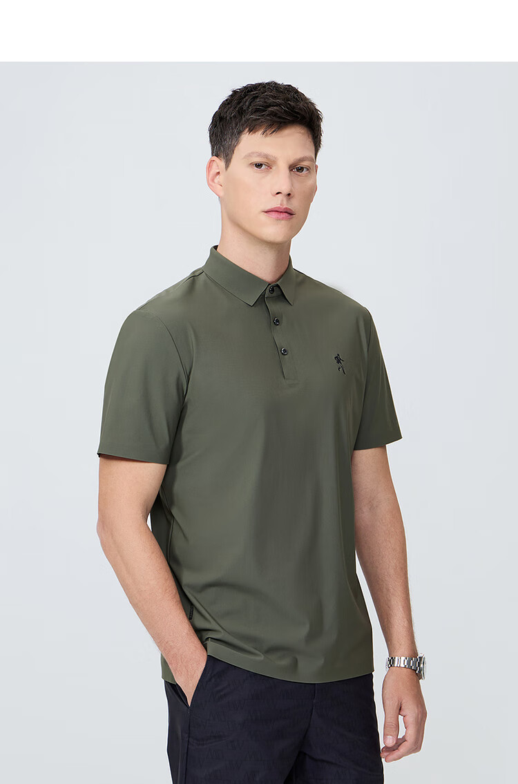 DANCING WOLVES [Quick-Dry Elastic] Summer Simple Casual Versatile Men's Short-Sleeve POLO, 211 Gray-Green, M(170) 16
