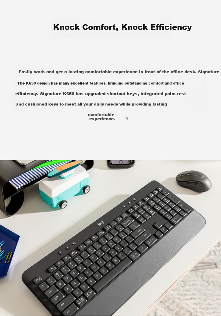 Logitech K650 Wireless Bluetooth Keyboard, Premium Series, Business Office Keyboard with Palm Rest, Dual-Mode Enterprise-Grade, with Logi Bolt Receiver, Commercial Version, Black, 113 Keys 2