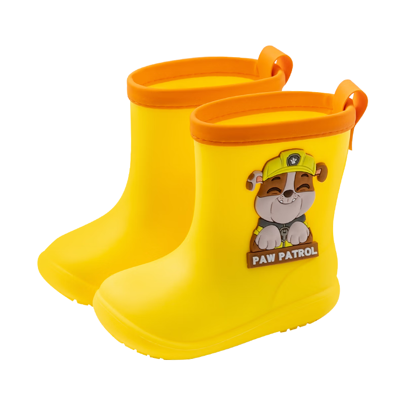 Zhubaba Children's Rain Boots, Non-Slip Waterproof Wear-Resistant for Boys And Girls, 3D Cartoon Paw Patrol Style, Yellow, Size 19