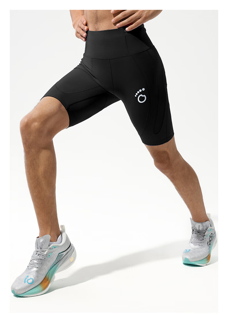 Macondo 7th Generation Marathon Running Compression Shorts with Support, Three Pockets, Sweatproof Phone Compartment, Black, Men's L 1