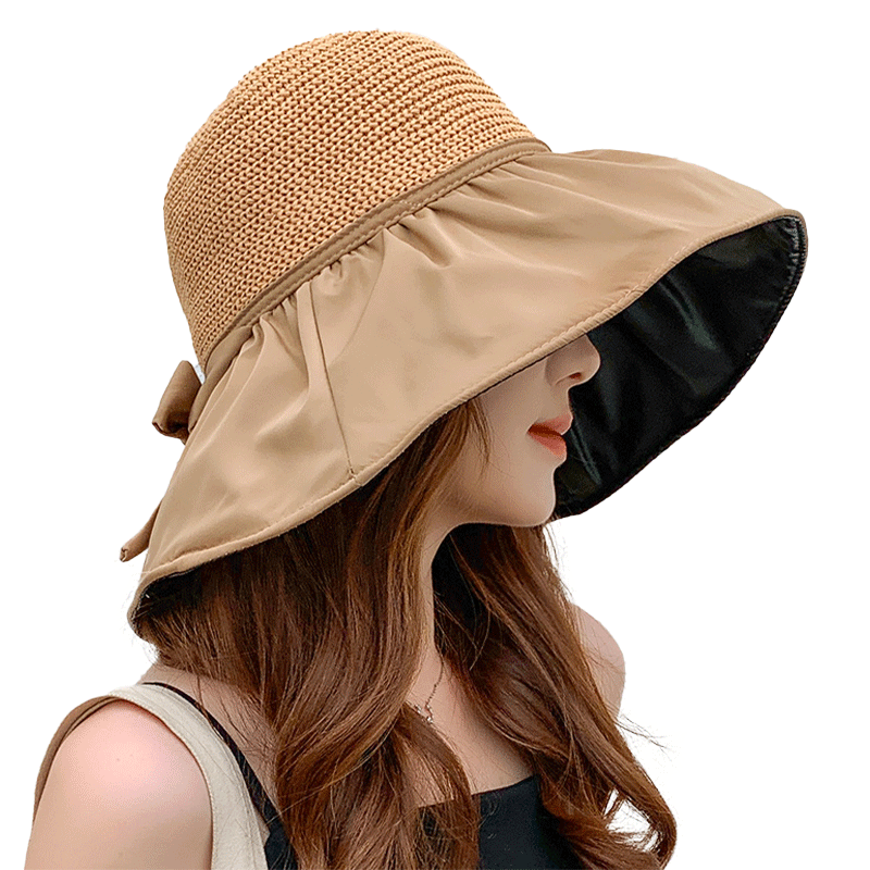 FitonTon Women's Wide Brim Sun Hat with UV Protection, Black Gel Outdoor Versatile Straw Hat for Summer