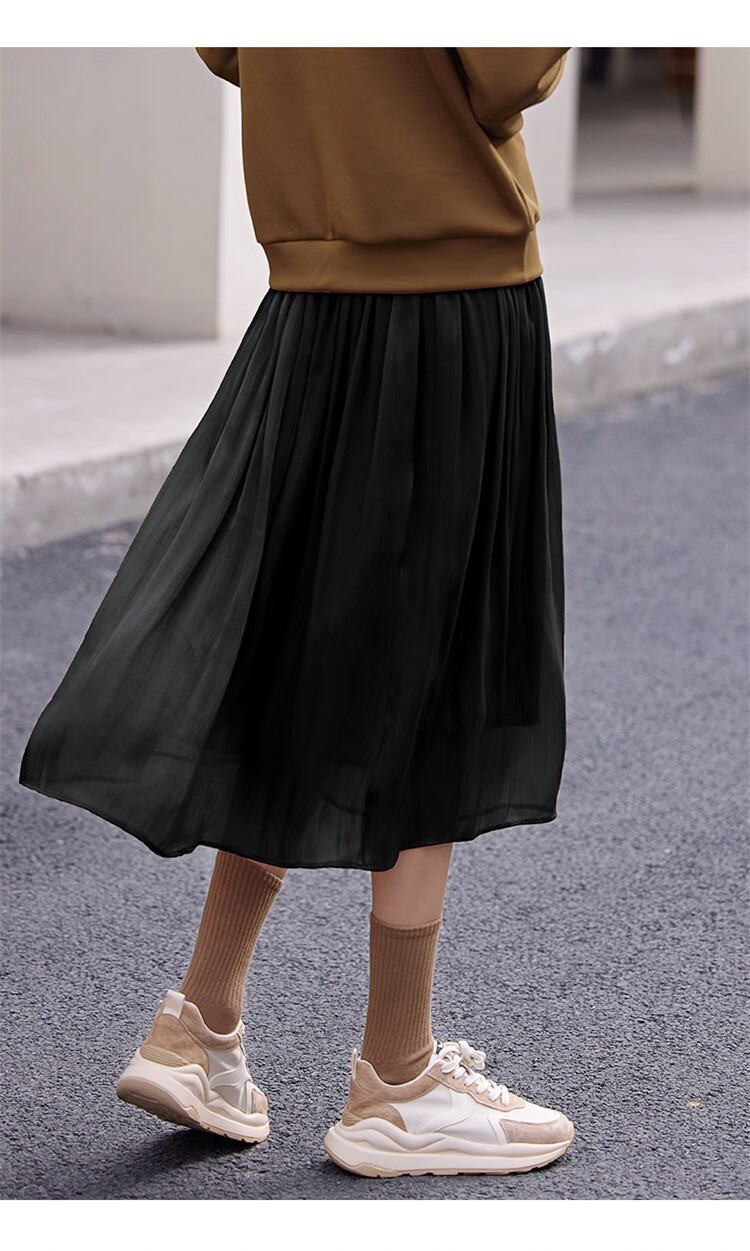 Dme [Flowing Light Pleated Skirt] Spring Style, Internet Celebrity-Inspired Elastic Waist Flowing Pleated Umbrella Skirt for Wome 28