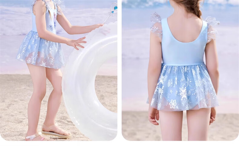 Dishini Girls' One-Piece Swimsuit for Children, Toddlers And Young Girls Aged 3-6, Hot Spring Swimwear D35049 Ice Blue 110 9
