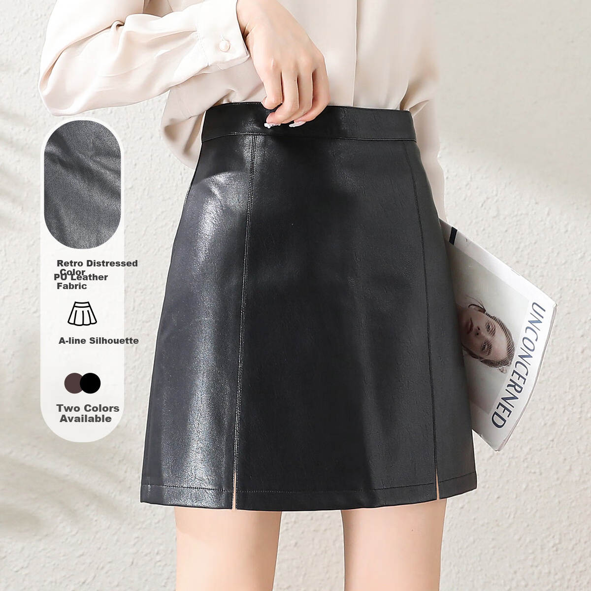 Dme Sweet Cool Street Style Hot Girl High-Waisted Casual Versatile A-Line Skirt Bodycon Skirt, Black, Size 26