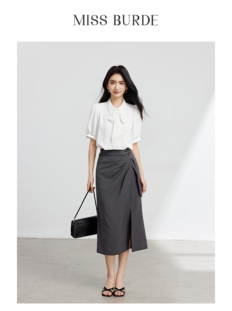 Bodexiaojie White Bow-Tie Blouse for Women, Stylish Tie-Up Short-Sleeve Top, Elegant Office Wear for White-Collar Professionals, XL 8