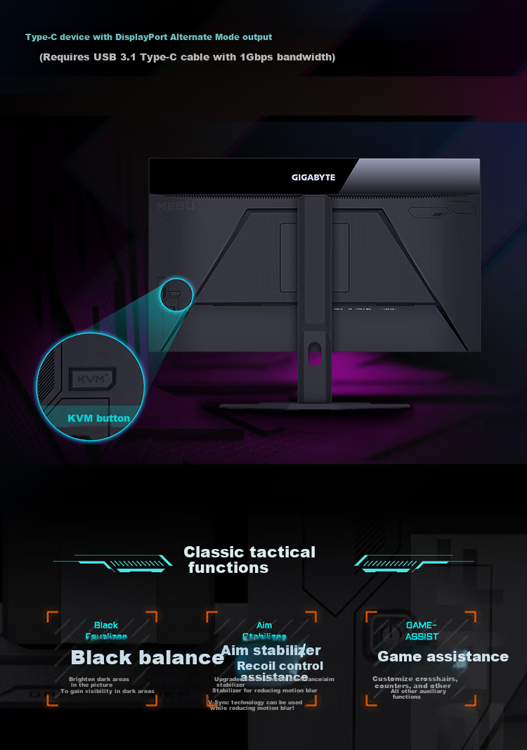 GIGABYTE 27-Inch Fourth Generation W-OLED Gaming Monitor, Moying Q28G, 2K 280Hz/0.03ms/TrueBlack500/1500 Nits/Tactical Auxiliary MO27Q28G 4